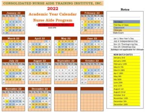 CNA Training Institute Academic Calendar_2